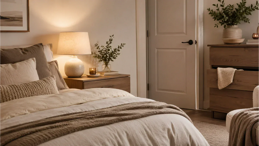 Quiet vibrator guide for roommates in a softly lit shared home bedroom