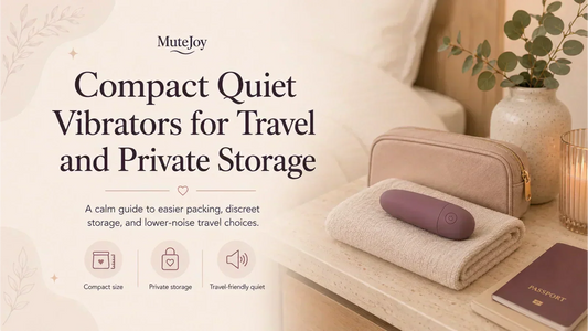 Compact quiet vibrators for travel and private storage with discreet pouch and soft neutral bedroom styling