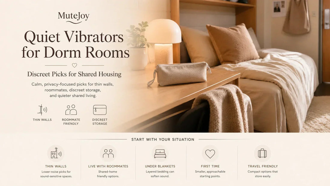 Quiet dorm room with discreet storage pouch for a quiet vibrator in shared housing