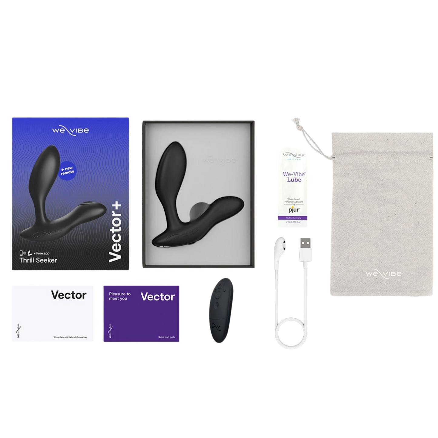 We-Vibe Vector+ Rechargeable Silicone Vibrating Prostate Massager with Remote Control