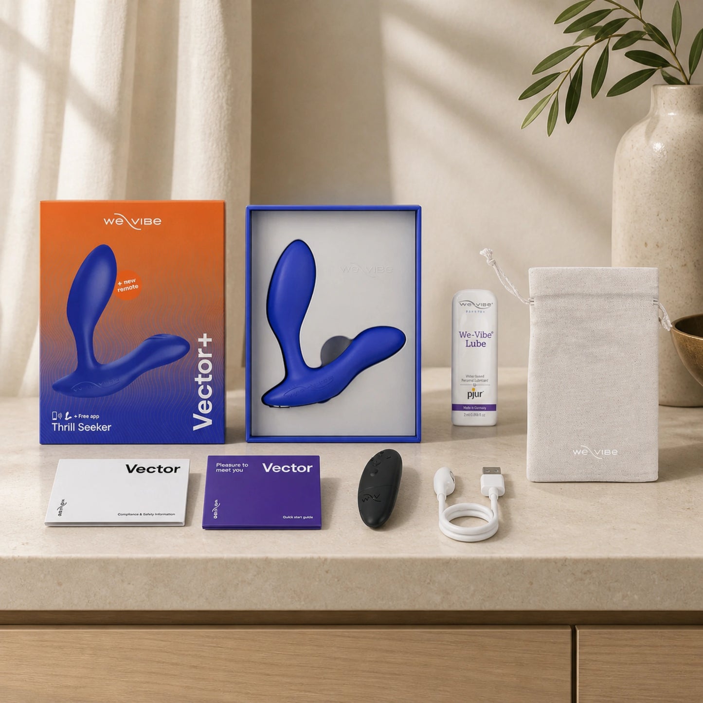 We-Vibe Vector+ Rechargeable Silicone Vibrating Prostate Massager with Remote Control